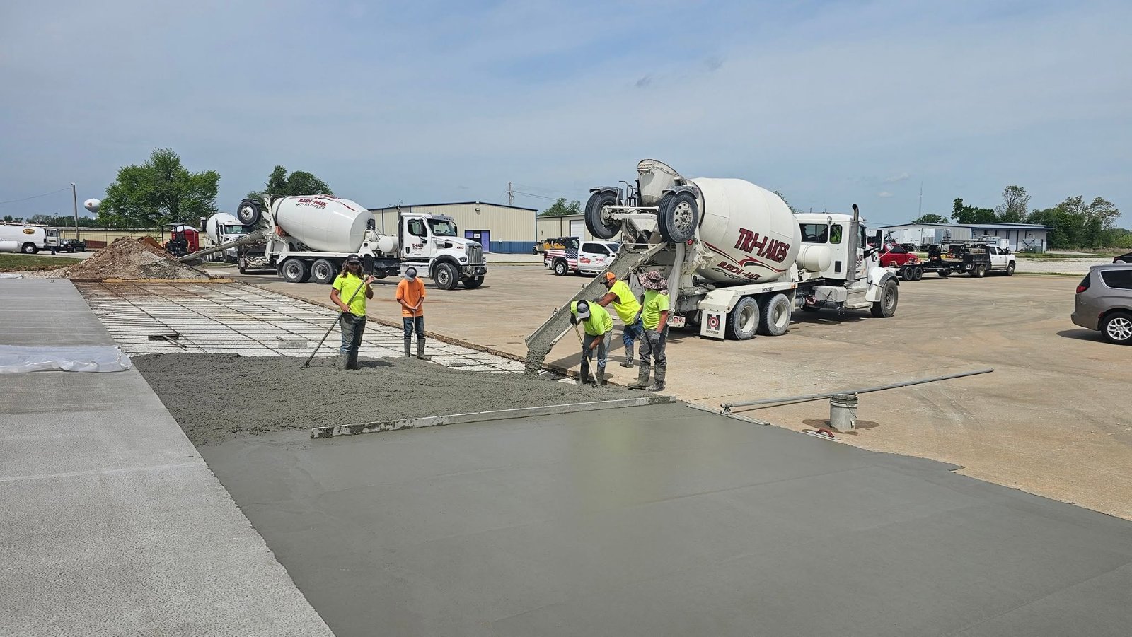 Redi-mix truck pouring slab